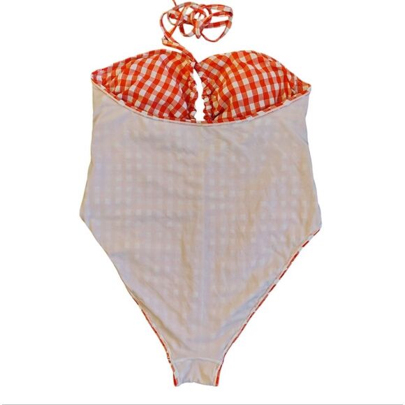 Wild Fable Red Gingham Halter Neck High Leg One Piece Swimsuit XL - Picture 14 of 16